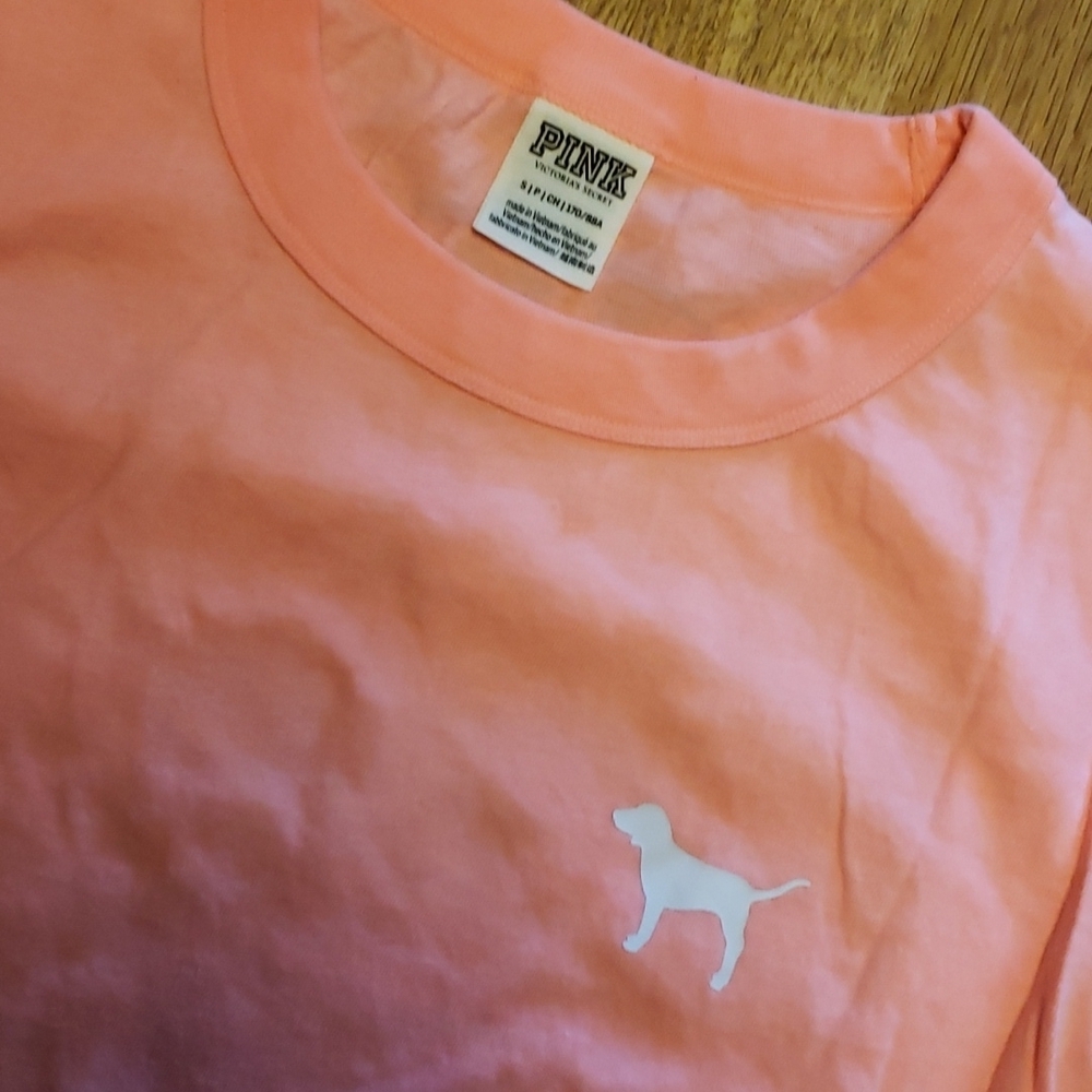 VS PINK neon orange short sleeve logo tee size small - Picture 2 of 3